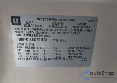 2007 Chevrolet Tahoe Lt из США, поврежденный, VIN 1GNFC13J47R216281